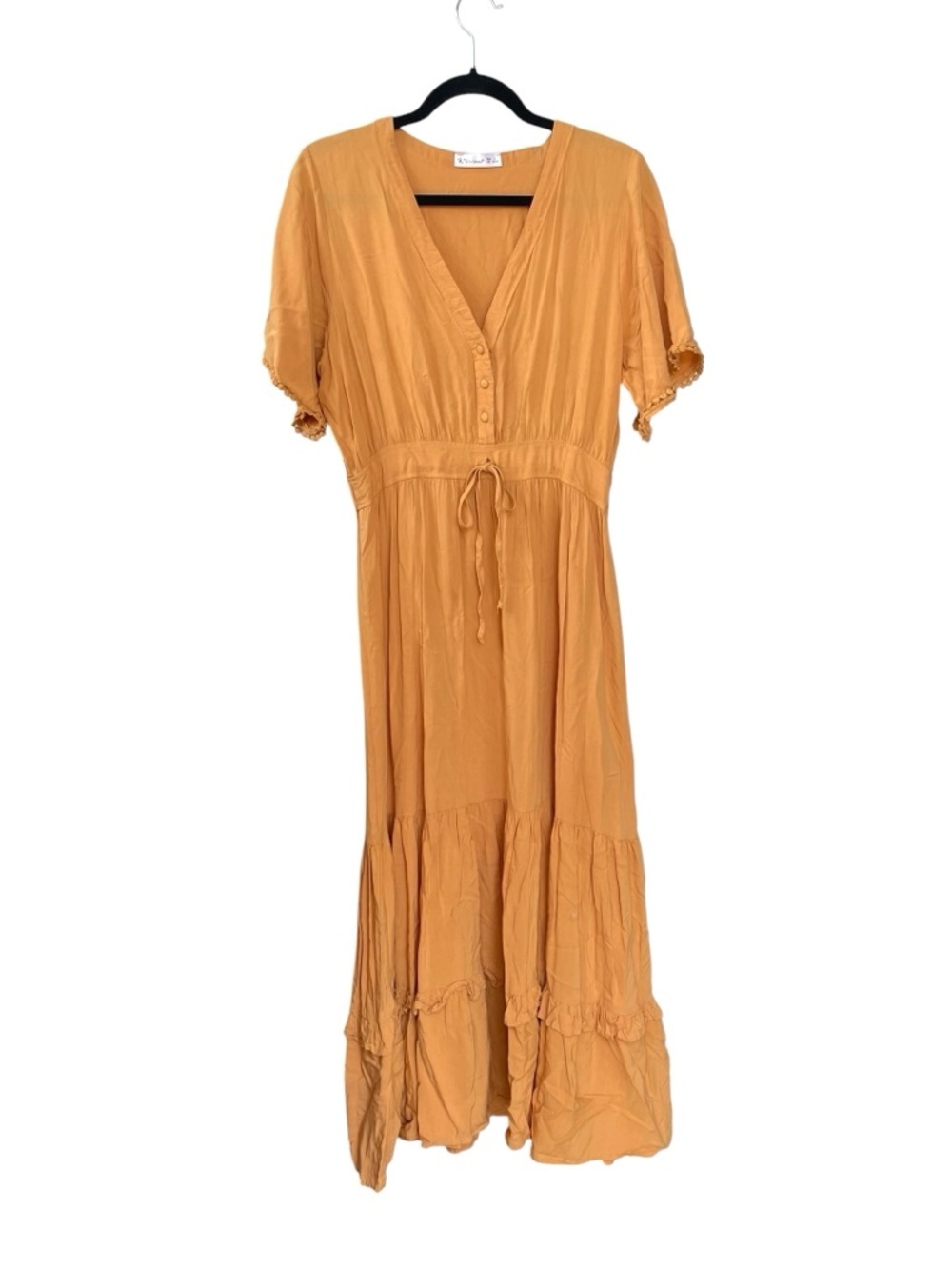 Women's Midi Dress in Mustard Yellow - V-Neck Button Front